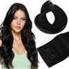 hotbanana Extension con clip, in capelli veri Remy, nero profondo, invisibili, senza cuciture, 30 cm, 80 g, 7 pezzi