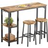 Bealife Tavolo da Bar con 2 Sgabelli, con 2 Ripiani e Porta Bottiglie per Cucina, Soggiorno e Sala da Pranzo, Stile Retrò
