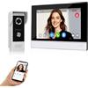 QTTYELOK 7 Pollici WiFi Colore Video Campanello Porta Sistema di Citofono 1080P AHD, Telecamera Esterna di Visione Notturna IR, Videocitofono per la Casa, Sblocco Remoto Tuya Smart APP