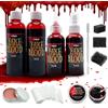 Pardofelis Sangue Finto Halloween Kit, Sangue Finto Lavabile Fake Blood Spray Liquido Sangue Finto Denso Cera Cicatrice Bende Spatola Spugna per Cicatrici da Vampiro di Halloween