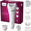 Philips Epilator Series 8000, dispositivo di epilazione Wet & Dry cordless per gambe e corpo con 8 accessori, rasoio, rifinitore ed esfoliante corpo, modello BRE735/00
