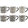 H&H Vhera Set 6 Tazze da Tè/Caffè lungo, in Stoneware (220 cc) - Eleganti in Bianco/Nero con Motivo Geometrico - Adatte a Lavastoviglie e Microonde