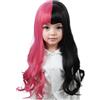 Linfairy Parrucca lunga rosa nera da donna per costume da festa (piccola)