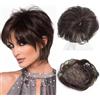 Meisi Topper per capelli da donna a caschetto corto con frangia e parte laterale 360°, copertura 3D 16,5 x 16,5 cm, aspetto naturale, parrucca per diradare i capelli grigi (marrone)