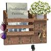wintfarm Portachiavi, portachiavi con ripiano, cassetta portachiavi con 7 doppie, in legno tongmu, portachiavi in legno, per ingresso, corridoio, soggiorno, 34 x 22 x 8 cm