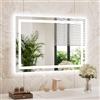 WEER Specchio da bagno con luci a LED, specchio da parete 70x100 cm, dimmerabile in 3 colori, pannello antiappannamento retroilluminato, vetro temperato HD IP44, verticale o orizzontale