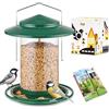 iBorn Mangiatoia per uccelli in metallo da appendere all'aperto, mangiatoie per uccelli selvatici per cardinali, 18 cm, grande tetto e vassoio verde a 6 porte (semi non inclusi)