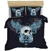 Sticker Superb Set di Biancheria da Letto Singolo Matrimoniale de 3 Pezzi, Gotico Teschio Copripiumino per Bambino Uomo Donna Rosa Skull Fiamma Poliestere Lenzuolo Federa (Blu,2Pcs 135x200 cm)