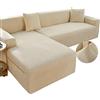 LJQAIZYL Copri Divano Impermeabile Copridivano con Penisola Elasticizzato A Sinistra Destra 1/2/3/4 Posti Fodera per Divano Antigraffio Gatto Chaise Longue a Forma di L Beige