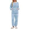 UMIPUBO Pigiama Donna Invernale Felpato Pigiami in Pile Caldo Set Due Pezzi Tuta Termico Invernali Completo da Casa Top a Maniche Lunghe e Pantaloni Lounge Morbido Sleepwear con Tasche (Blu, XL)