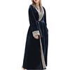 Generic Accappatoio da donna in pile bianco senza cappuccio invernale caldo abito da donna soffice in flanella lungo soffice accappatoio con cintura per donna unisex in cotone accappatoio spa, 0A-blu navy, M