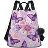 RPLIFE Zaino da donna con farfalle viola, antifurto, cerniera posteriore, borsa da viaggio casual alla moda