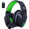 Vakedy Cuffie Gaming Wireless per PS4, PS5, PC, con Microfono Cuffie Cancellazione del Rumore, 2,4 GHz+Bluetooth Dual Mode, Durata 50+ Ore - Nero/Verde