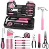 Kmrlofiy Set di Attrezzi Kit 39 Pezzi Set di Utensili Cassetta Attrezzi per la Casa Set di Strumenti DIY Compatto di Base Casa e Ufficio di Riparazione Universale con Cacciavite, Nastro a Metro Rosa