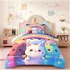 Jiospet Rainbow Cat Comforter Twin Size - Biancheria da letto con gatto arcobaleno per la camera delle ragazze carino cartone animato arcobaleno biancheria da letto doppio set per bambini, 1 piumino +