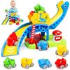 XIAPIA Dinosauro Auto Giocattolo per Bambini, Giocattoli Montessori per 1 2 anni, Dino Cars Marble Run, Regalo di Compleanno per Bambini e Bambine