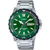 Casio Collection - Orologio da polso da Uomo Al quarzo Casual Bracciale e cassa in Acciaio inox Di colore Grigio Quadrante Analogico Verde - MTD-125D-3A