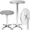 BAKAJI Tavolino In Alluminio Per Esterno Pieghevole 60 x 70/110cm Regolabile In Altezza Tavolo Bistrot Ripiano TOP in Acciaio Inox Rotondo Per Bar Casa Giardino Ristorante Silver