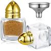 Uiifan 2 mini barattoli per sale e pepe a forma di cubo da 14,2 g, in vetro trasparente, con imbuto, per matrimoni, feste, ristorante, casa, cucina (oro)