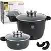 KARL HAUSMANN Batteria di Pentole Antiaderente - 2 Pezzi - 4.4 + 6.2 L - Set di Pentole a Induzione - Coperchio in Vetro - Per Tutti i Piani Cottura - Antiaderenti senza PFOA - Nero