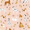 VEELIKE Carta da Parati Bambini Rosa Simpatico Cane Carta da Parati Floreale Rosa Cuccioli 44,5 cm x 300 cm Cane Misto Fotomurale da Parete Cameretta dei Bambini Bagno Cameretta dei Giochi Rimovibile