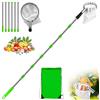 Qurxuanwe Raccogli Frutta Telescopico 2,8m con Palo in Acciaio Inox & Borsa di Stoccaggio, Bastone Mele Leggero Ø 16cm, Raccoglitore Ciliegie Regolabile, Attrezzo Raccolta Fichi per Bacca, Arancia, Pera, Prugne