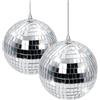 oversevenls Palla da Discoteca 10 cm - Set 2 Palline a Specchi Argentate da Appendere, Decorazione Albero di Natale, Matrimonio, Compleanno, Feste & Eventi