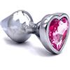 BONDAGERIE® Sextoy Plug anale Largo Bullet a forma di cuore in acciaio con gioiello fucsia, sacchetto incluso, varie misure M