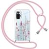 Yoedge Cover con Cordino per Xiaomi Redmi Note 10 Pro 4G 6,67, Trasparente Aesthetic Disegni Fiori Custodia con Collana Tracolla Laccio Collo, Sottile TPU Silicone + PC Antiurto Protettiva Case,03
