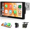 Motorsi Wireless CarPlay Single Din Radio con YouTube Video Playback, 7 Pollici HD Touchscreen 1 Din Autoradio con Android Auto, Mirror Link, Bluetooth, FM/AM, USB/TF/AUX, SWC + Telecamera & Type-C