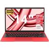 NOTODD PC Portatile 14 Pollici Laptop Celeron N4020, Win 11 Notebook con 5G WiFi 6+256GB SSD Expansion 1TB, BT4.2 Supporto Mouse Wireless & Protezione della tastiera italiana -Rosso
