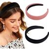 Delsen 2 cerchietti per capelli da donna, eleganti e confortevoli, in velluto, colore nero, largo, stile retrò, per donne e ragazze (nero + rosa)