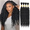 WuvuSnm Human Hair Braiding Deep Wave Boho Braids Bulk Hair Weave Natural Extensions No Weft Natural Black Color 4 Braids Per Pack Total 200g for Woman 30 30 30 30 Inch