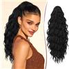 RUWISS Coda Capelli Extension Ricci con Pinza per Donne, 50cm Coda Finta Capelli Afro Coda di Cavallo Ondulato Sintetico con Clip, Nero Naturale