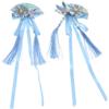 Kawaii-Story C-117-1 - Fermaglio a ventaglio blu a forma di coniglio fatto a mano, in tessuto con fiori di ciliegio, con nappe, fermaglio per capelli giapponese, geisha, kimono Cina Hanfu