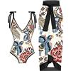 Hanaturu Donna Vintage Colorblock Astratta Stampa Floreale 1 Pezzo Costumi da Bagno + 1 Pezzo Copertura Costume da Bagno Due Pezzi con Stampa Vintage Monokini Bikini 2 Pezzi Costumi da Bagno Musulmano Donna