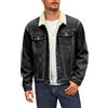 Runcati Giacca di jeans da uomo in pile denim, vintage, per il tempo libero, per le mezze stagioni, calda, soffice, invernale, per le attività all'aperto, con bottoni, Nero , XXL