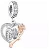 Generic Ilove Charms - Ciondolo in argento Sterling 925, per compleanno, 16°, 18°, 21°, 30°, 40°, 50°, 60°, 70°, 80°, 16, 18, 21, 30, 40, 50, 60, 70, 80, cuore con rosa, Metallo