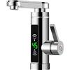 ACROSSPART Scaldacqua istantaneo, rubinetto elettrico da 3 KW con indicatore di temperatura a LED, in acciaio inox girevole a 360°, per cucina e bagno (argento)