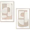 DRW Quadro tela astratta con cornice in legno naturale naturale, bianco e beige, 92 x 62 x 4,5 cm
