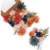 FANKO Fiori artificiali di rosa finta: fiori di seta arancione bruciato Dalia fiori artificiali bouquet di fiori finti autunnali per la decorazione fiori finti centrotavola bordeaux arancione rosa