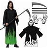 Moerstar Costume Morte Bambino, Vestito Scheletro Halloween Set con Maschera Scheletro Falce Guanti Costume Cosplay per Halloween Carnevale