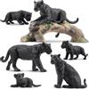 TOYMANY 7 personaggi pantera nera con bambini, tronco d'albero, giocattoli realistici foresta plastica, animali giungla, giocattolo educativo