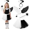 SPERMUOY Costume da angelo per bambini e ragazze, costume da angelo, nero e bianco, con ali d'angelo, per Halloween, feste di carnevale, cosplay