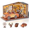 Cuteefun Miniature Casa delle Bambole, Kit da Casa di Bambole in Legno con LED, Struttura a Incastro, Facile da Assemblare, Regalo per Compleanni, Natale e Halloween (Officina Automobilistica)