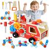 Guihumz Giochi Bambini 3 Anni Cassetta Attrezzi Bambini Giochi in Legno, Attrezzi Giocattolo Montessori Educativi Camion dei Pompieri Regalo 3 Anni