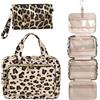 Focenat Beauty Case da Donna da Viaggio, Borsa per Cosmetici da Viaggio con Gancio, Beauty Case da Viaggio da Appendere, Borsa da Toilette Appesa da Viaggio con Pochette da Polso Leopardata per Essenziali