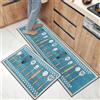OPLERT 2 pezzi tappeto da cucina, tappetini da cucina antiscivolo lavabili, assorbenti acqua e olio, tappetini lavabili, per sala da pranzo, cucina, corridoio,verde,43x75+43x150cm