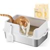 FUKUMARU Lettiera per Gatti in Acciaio Inox con 2 Sacchetti di Sabbia di Tofu, Paletta Inclusa - Toilette Antiodore, Facile da Pulire e Spaziosa con Design Antiaderente - Vassoio Grande per Gatti.