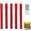 Rhytsing Set di 5 Candele a Led Rossa Coniche Cera Gocciolantecon Telecomando e Batterie, Natale Decorazione Luminosa Uso Interno H 25 cm